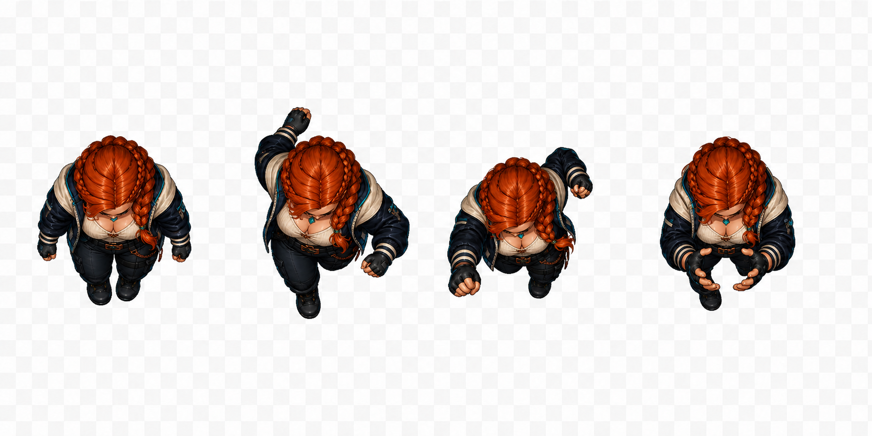 Гном женщина, четыре top-down позы