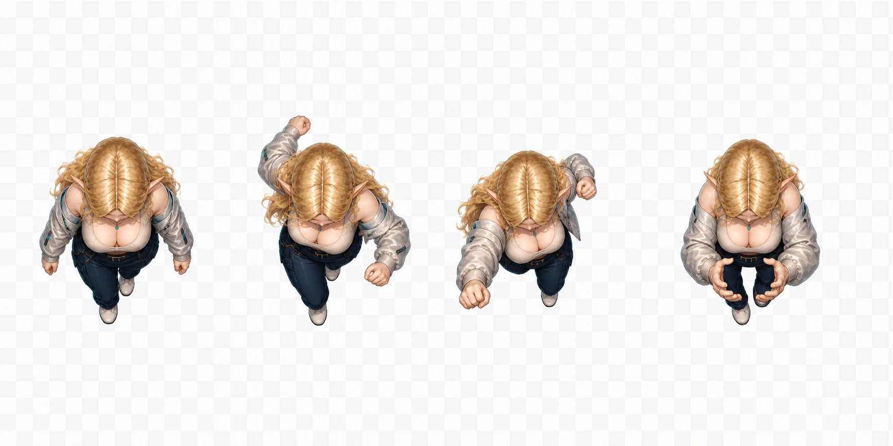 Эльф женщина, четыре top-down позы